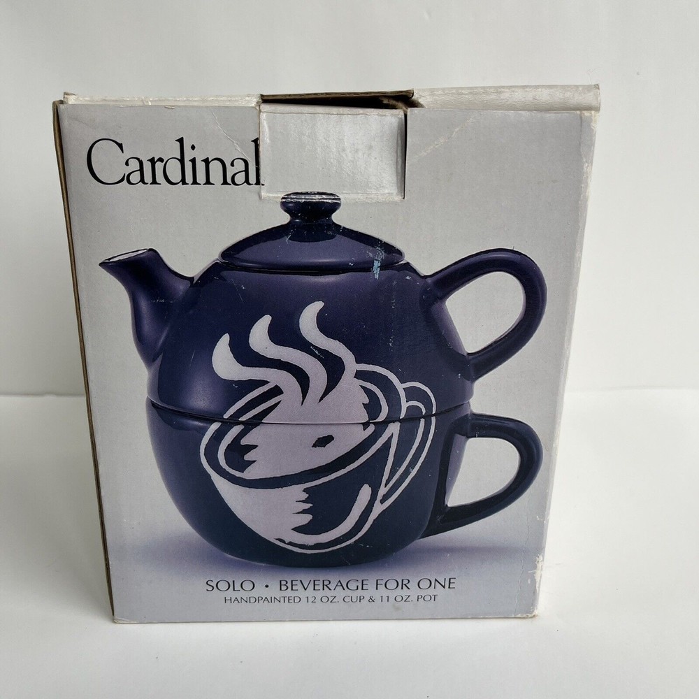 Vintage Cardinal Cobalt Blue Solo Beverage for 1 Handpainted Stack Teapot&Cup